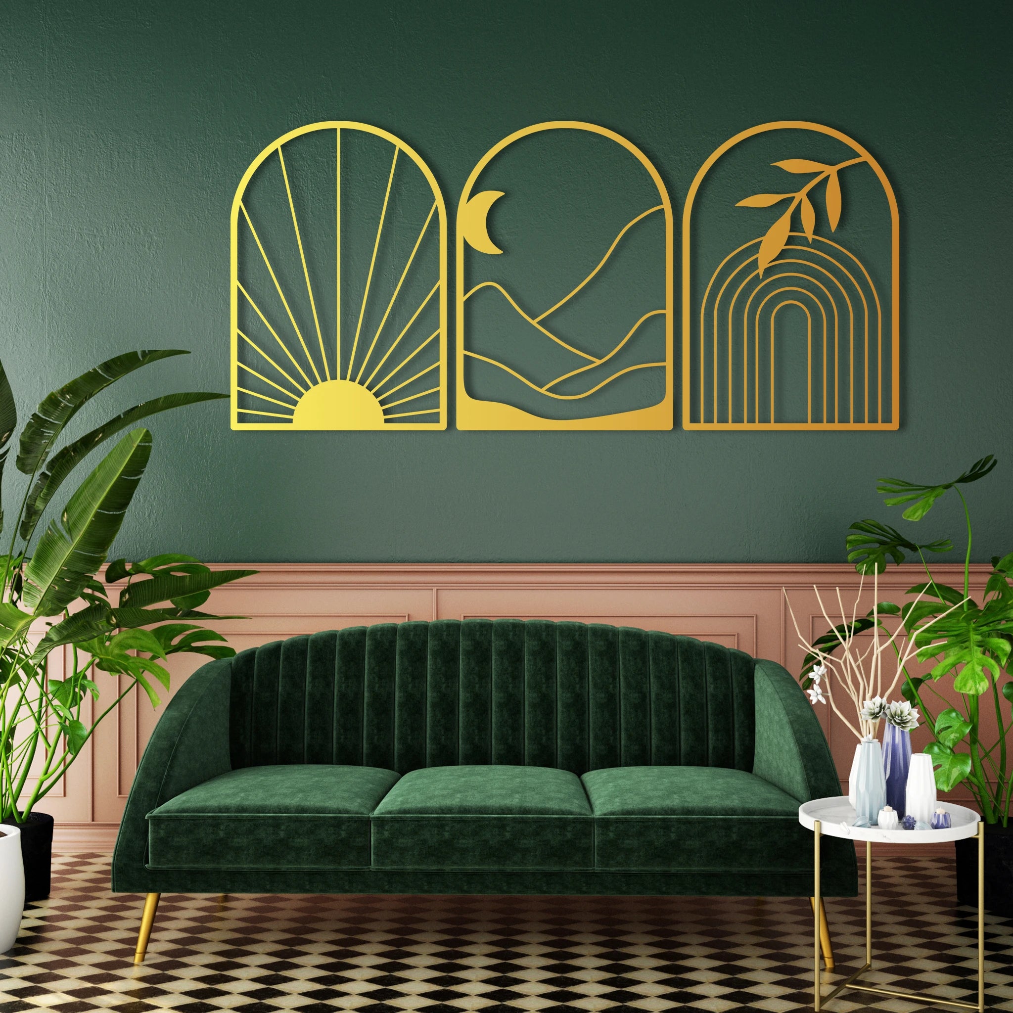 Boho Arch Metal Wall Art Set 41 × 59 cm / Black