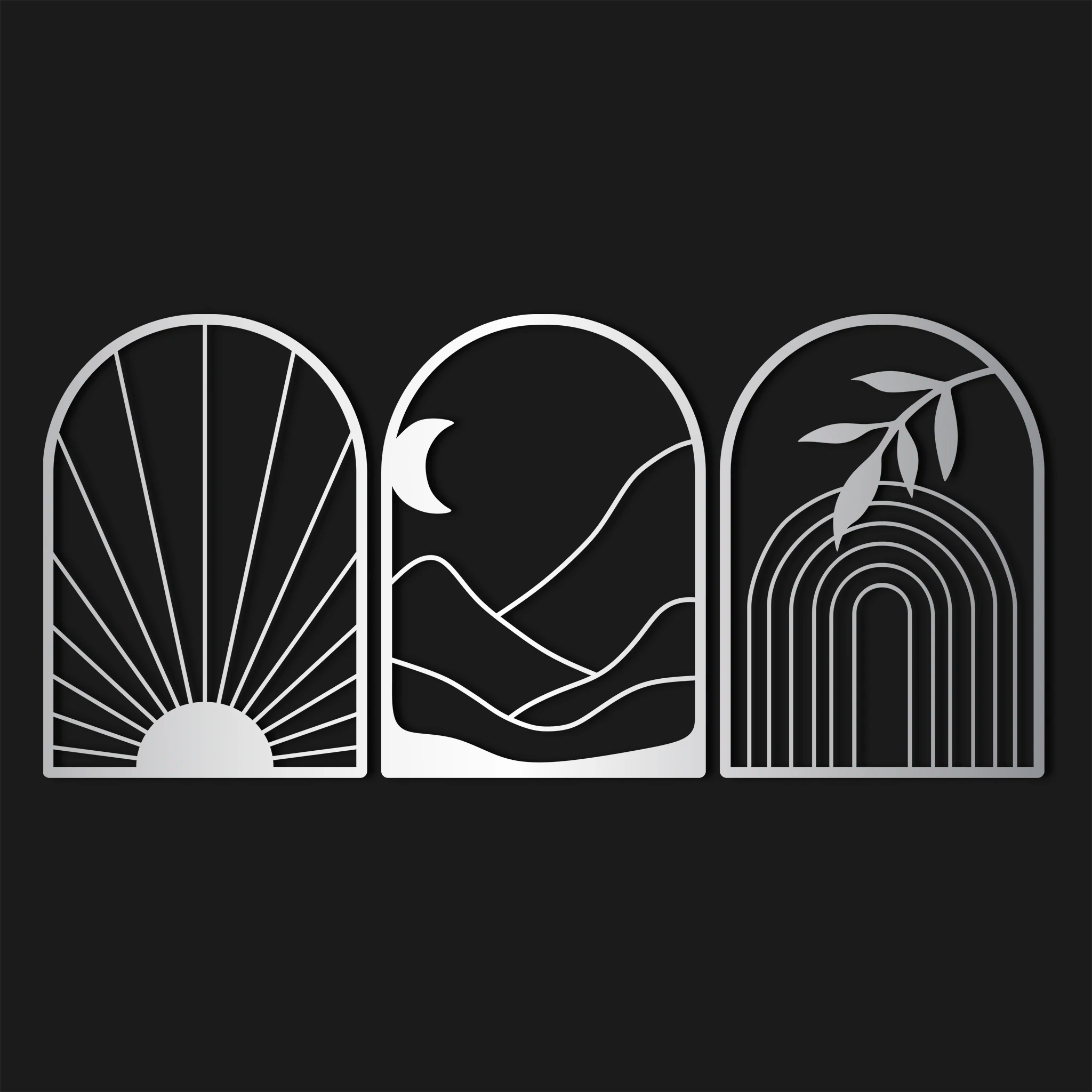 Boho Arch Metal Wall Art Set 41 × 59 cm / Black