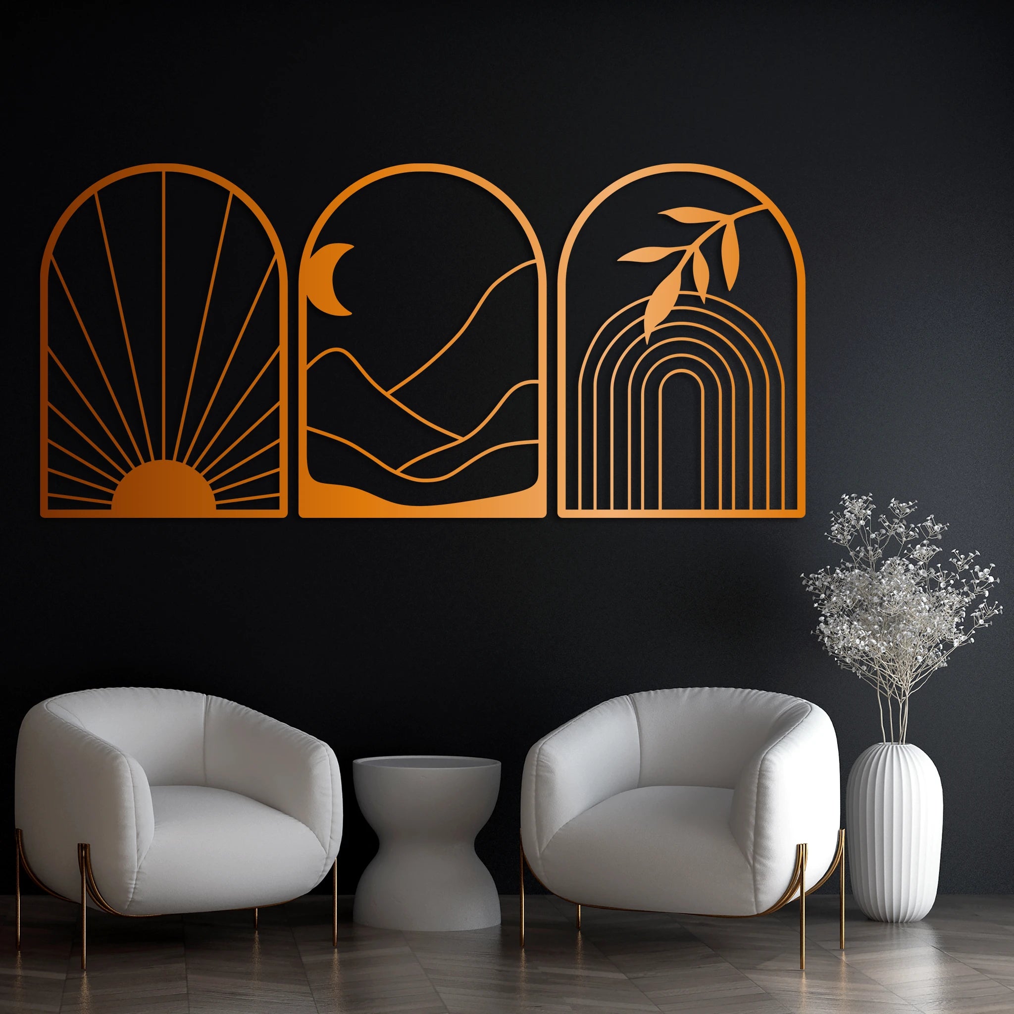 Boho Arch Metal Wall Art Set 41 × 59 cm / Black
