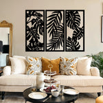 Lush Monstera Leaves Metal Wall Art Set 35 × 75 cm / Black