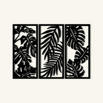 Lush Monstera Leaves Metal Wall Art Set 35 × 75 cm / Black