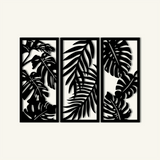 Lush Monstera Leaves Metal Wall Art Set 35 × 75 cm / Black