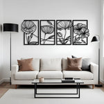 Artistic Poppy Flowers Metal Wall Art Set 31 × 47 cm / Black