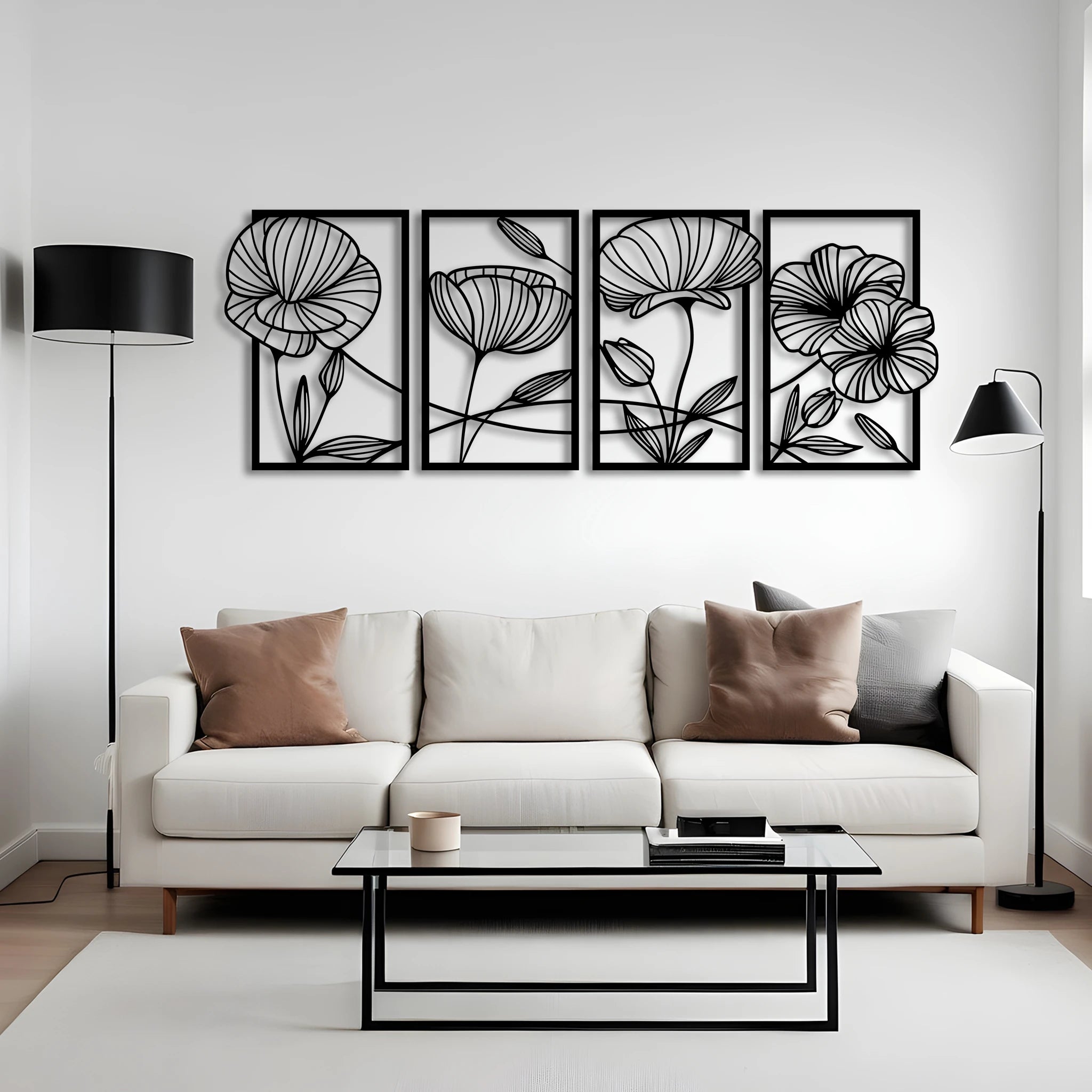 Artistic Poppy Flowers Metal Wall Art Set 31 × 47 cm / Black