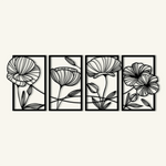 Artistic Poppy Flowers Metal Wall Art Set 31 × 47 cm / Black