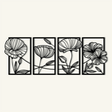 Artistic Poppy Flowers Metal Wall Art Set 31 × 47 cm / Black