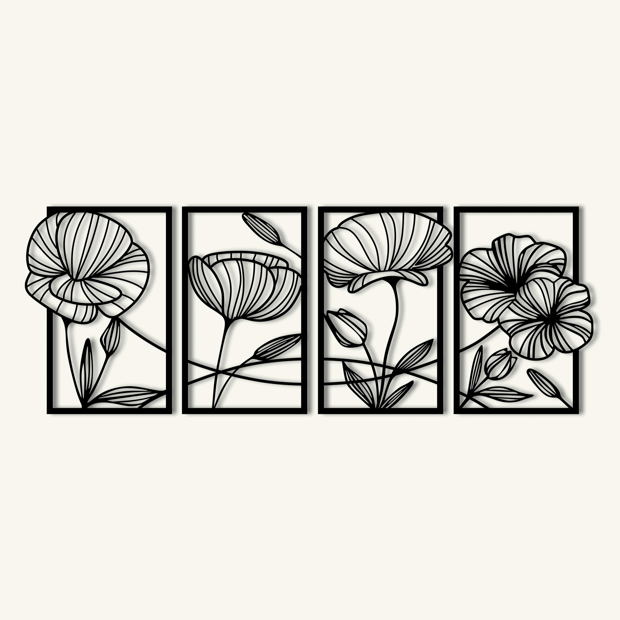 Artistic Poppy Flowers Metal Wall Art Set 31 × 47 cm / Black