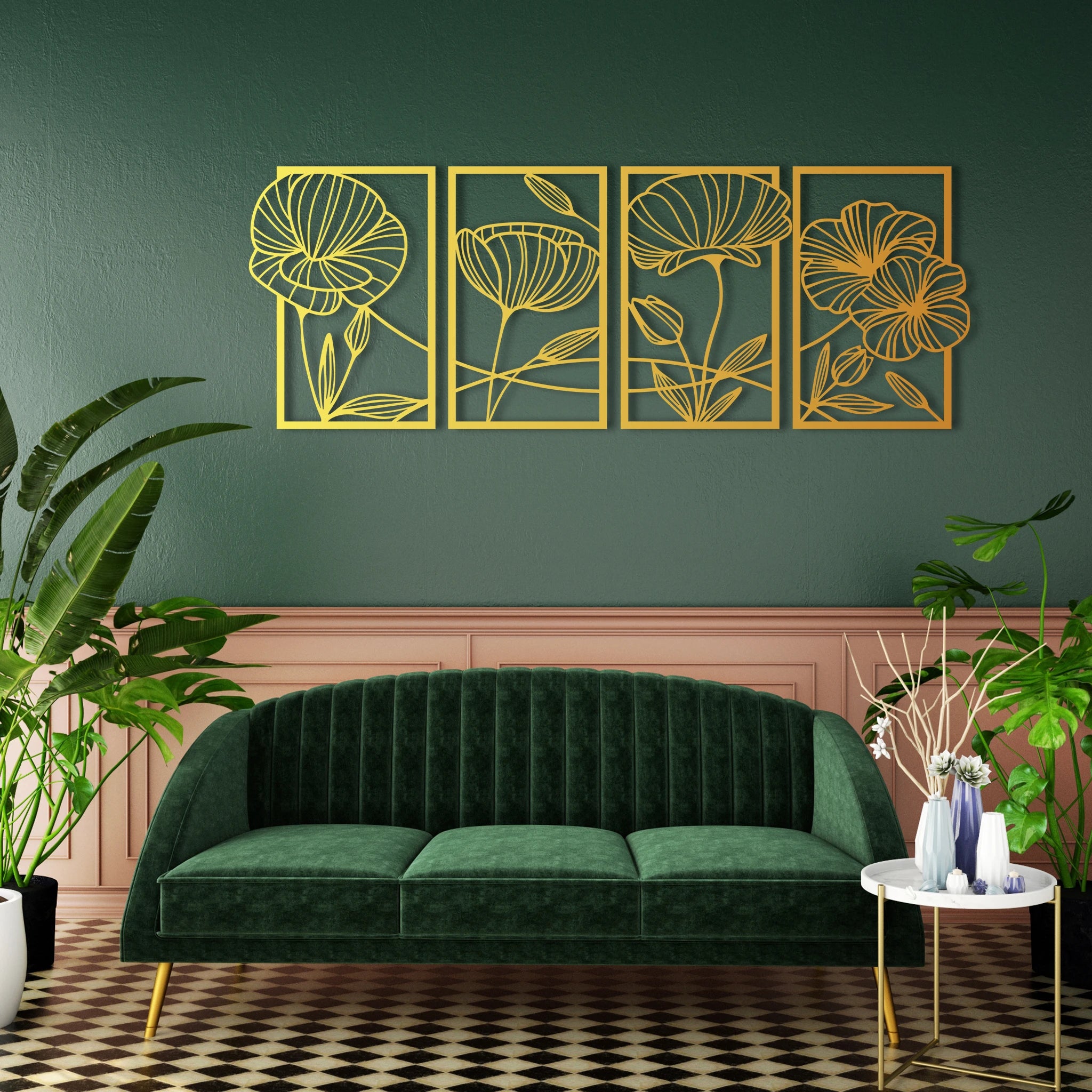 Artistic Poppy Flowers Metal Wall Art Set 31 × 47 cm / Black