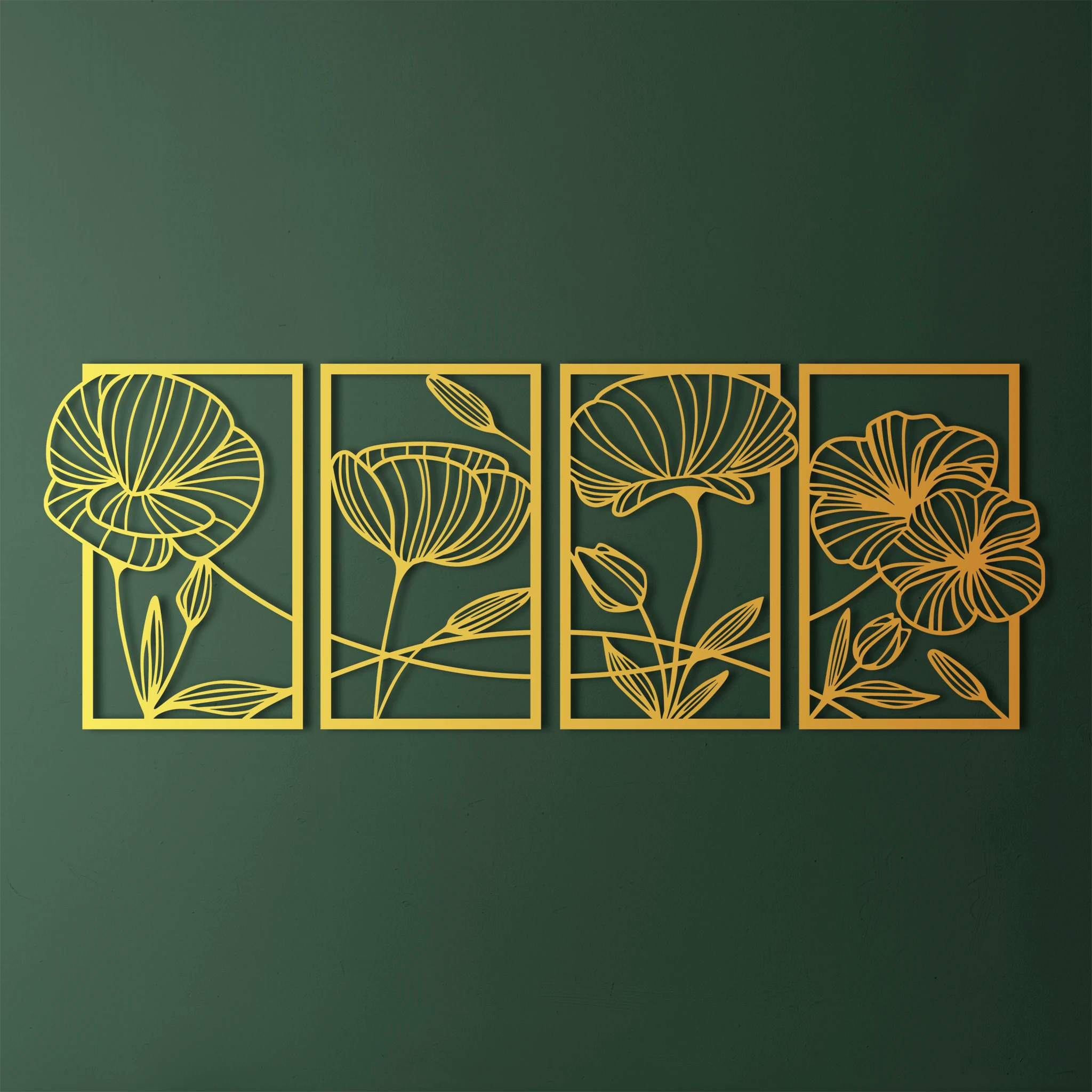 Artistic Poppy Flowers Metal Wall Art Set 31 × 47 cm / Black