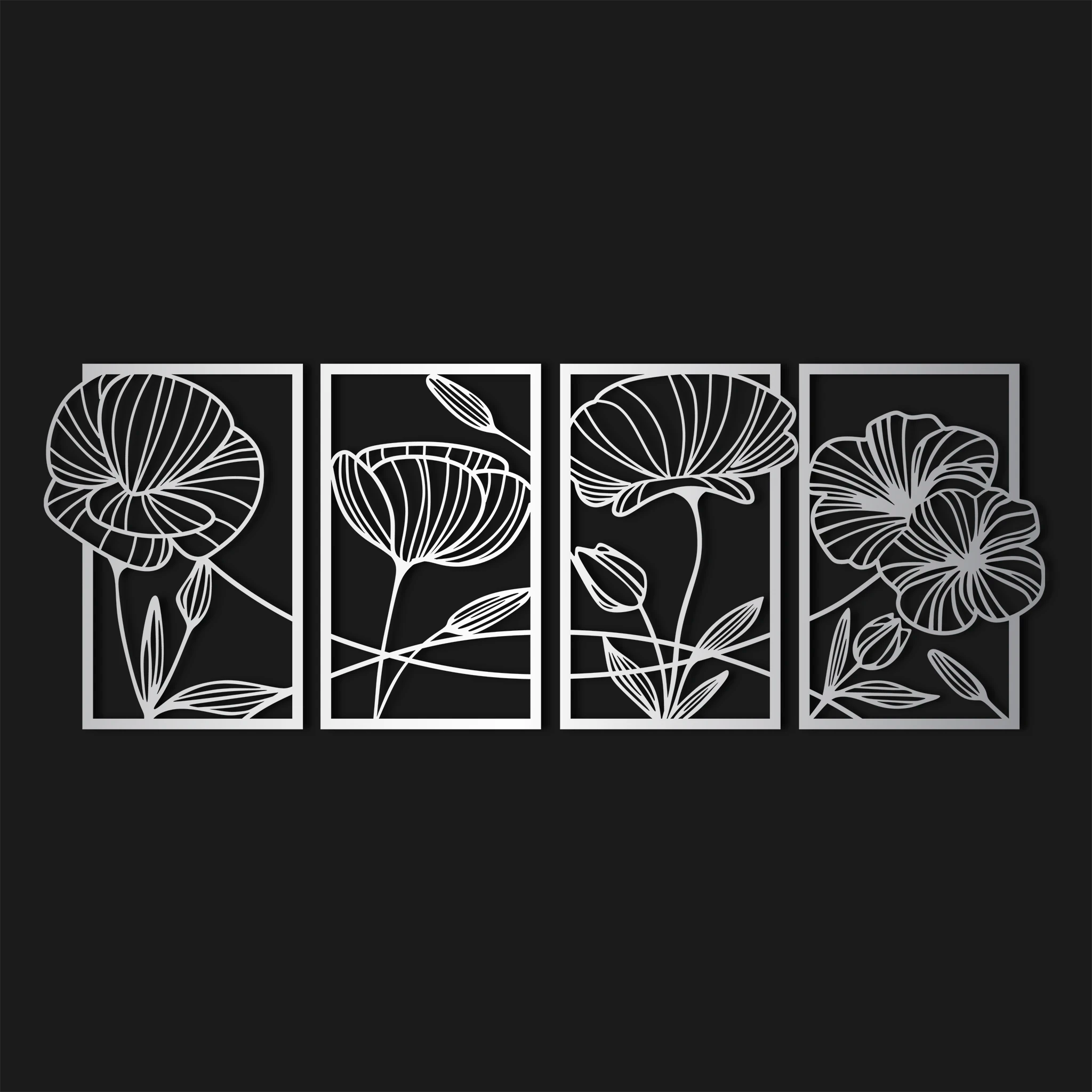 Artistic Poppy Flowers Metal Wall Art Set 31 × 47 cm / Black