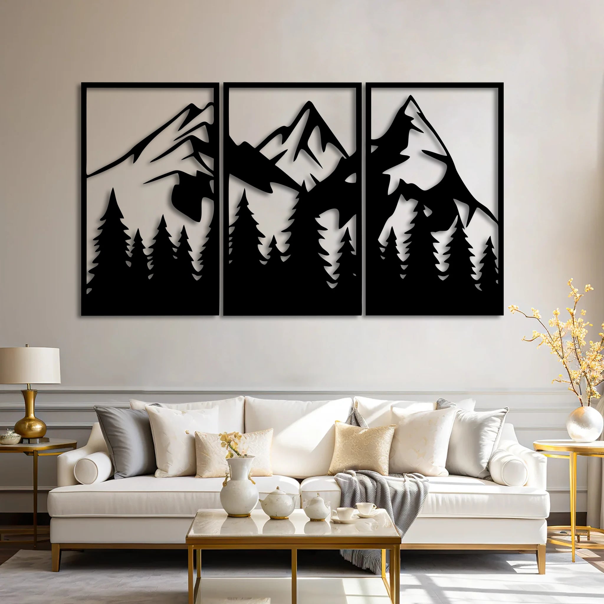 Bold Mountain Pine Metal Wall Art Set 41 × 69 cm / Black