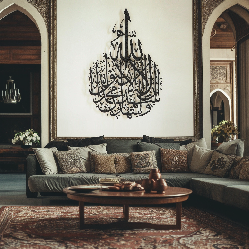 Kalima Shahada Islamic Metal Art 80 x 55 cm / Gold