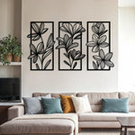 Stylish Floral Metal Wall Art Set 42 × 70 cm / Black