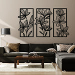 Stylish Floral Metal Wall Art Set 42 × 70 cm / Black