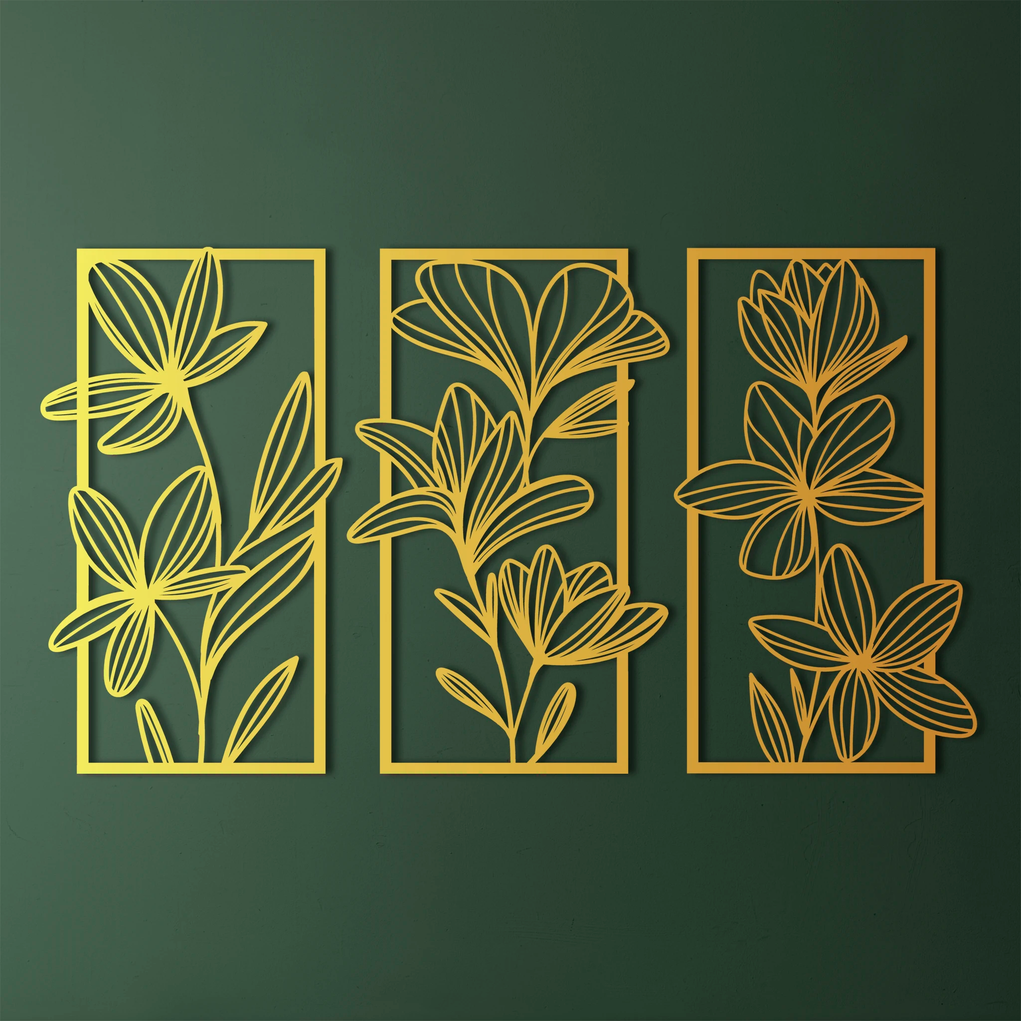 Stylish Floral Metal Wall Art Set 42 × 70 cm / Black