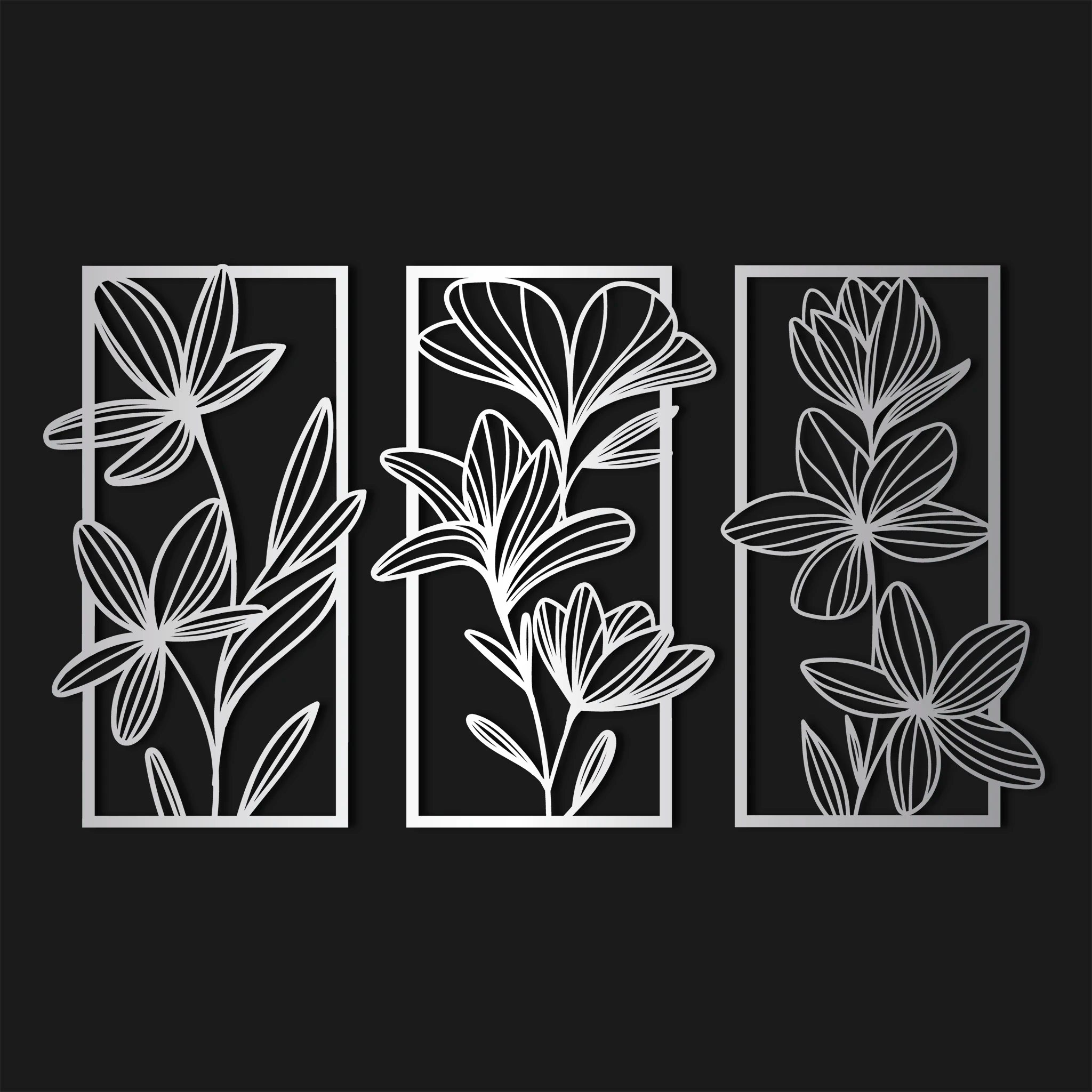 Stylish Floral Metal Wall Art Set 42 × 70 cm / Black