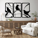 Artistic Bird Silhouette Metal Wall Art Set 40 × 72 cm / Black