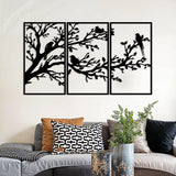 Refined Birds on Branch Metal Wall Art Set 41 × 70 cm / Black