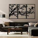 Refined Birds on Branch Metal Wall Art Set 41 × 70 cm / Black