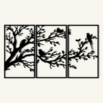 Refined Birds on Branch Metal Wall Art Set 41 × 70 cm / Black