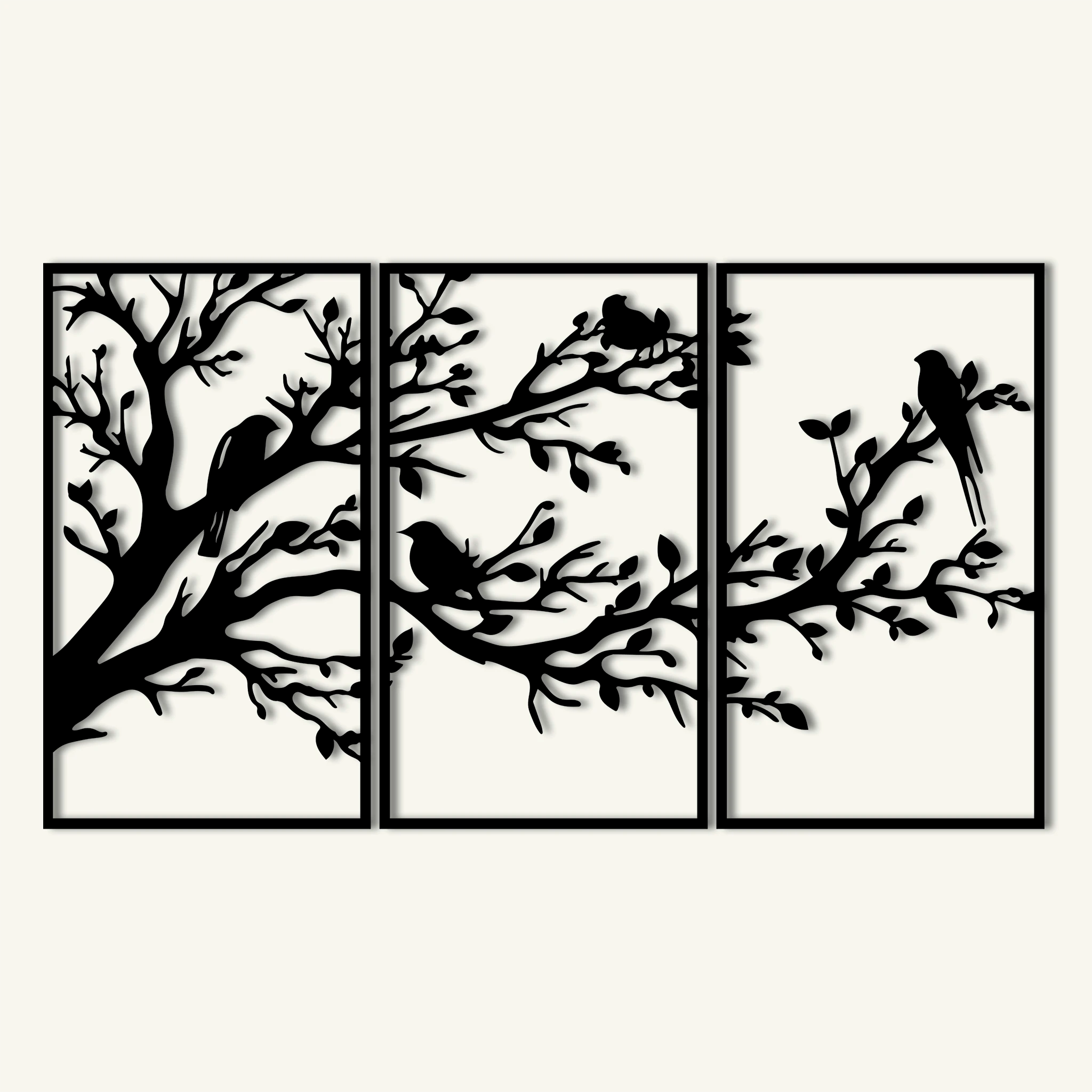 Refined Birds on Branch Metal Wall Art Set 41 × 70 cm / Black