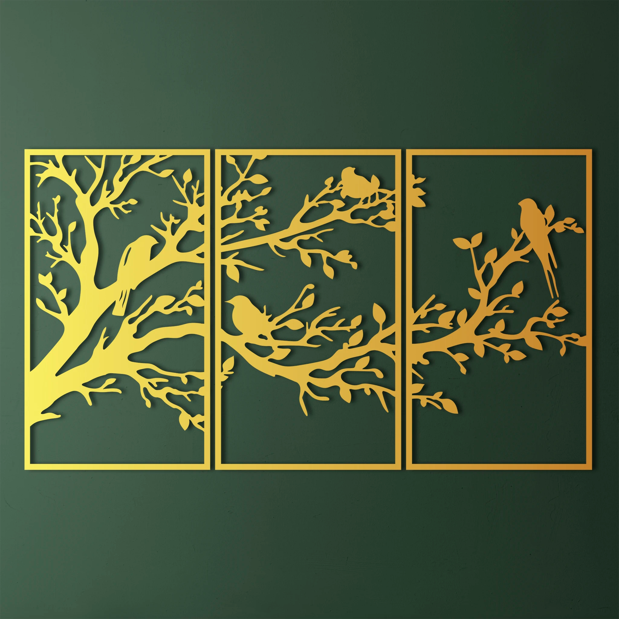 Refined Birds on Branch Metal Wall Art Set 41 × 70 cm / Black