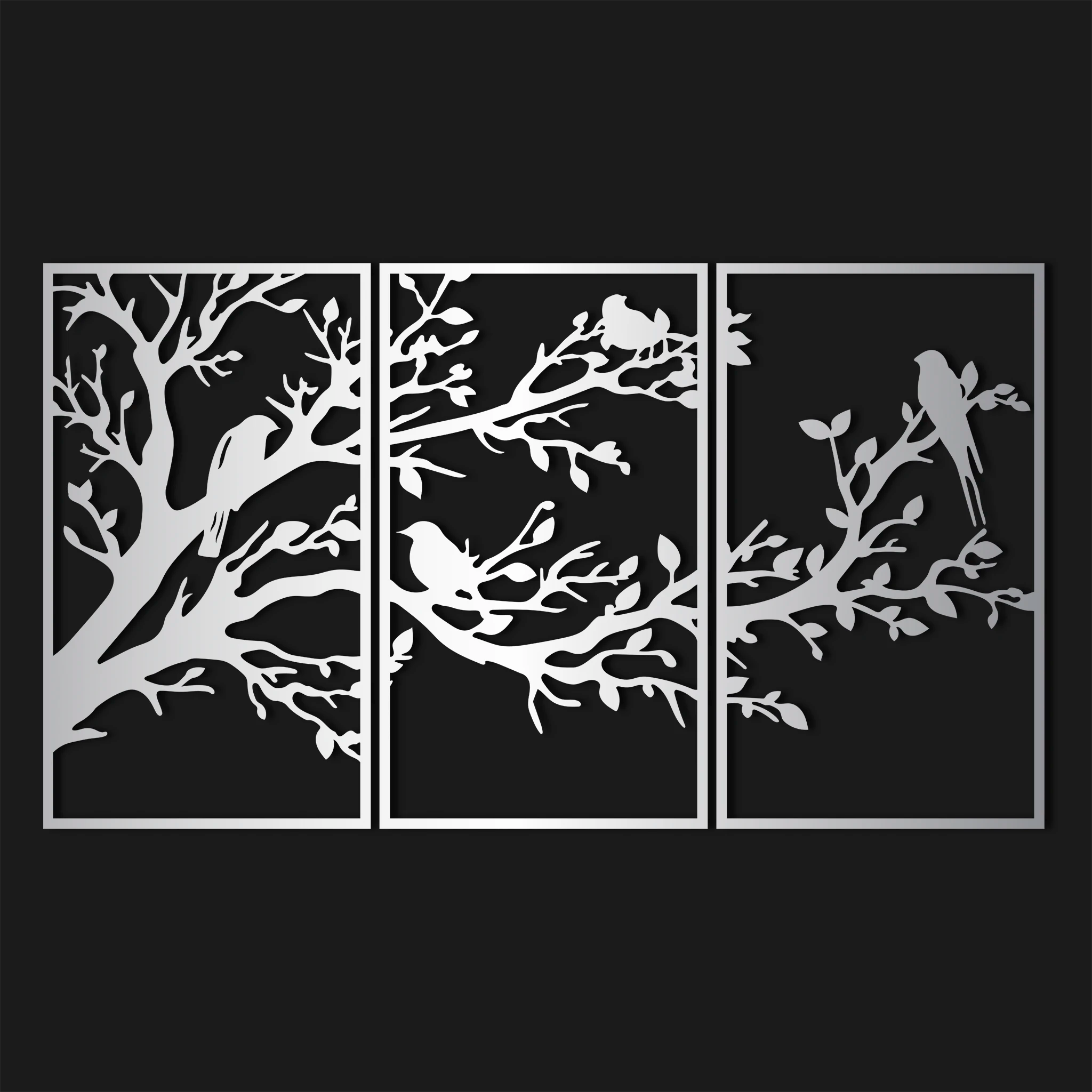 Refined Birds on Branch Metal Wall Art Set 41 × 70 cm / Black