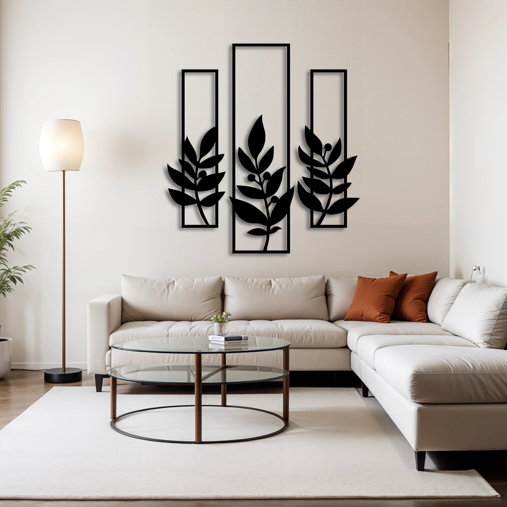 Contemporary Botanical Metal Wall Art Set 27 × 72 cm , 30 × 95 cm , 27 × 72 cm / Black
