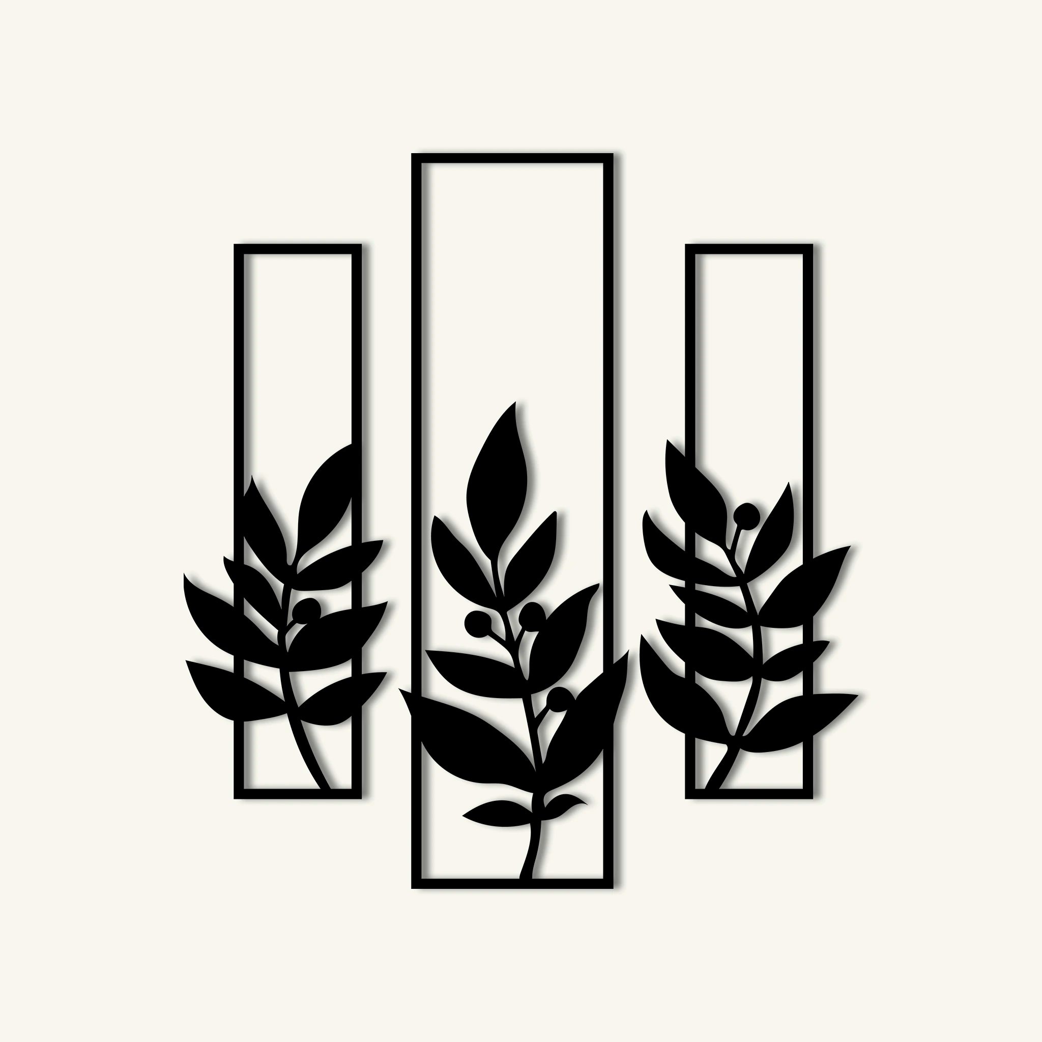 Contemporary Botanical Metal Wall Art Set 27 × 72 cm , 30 × 95 cm , 27 × 72 cm / Black
