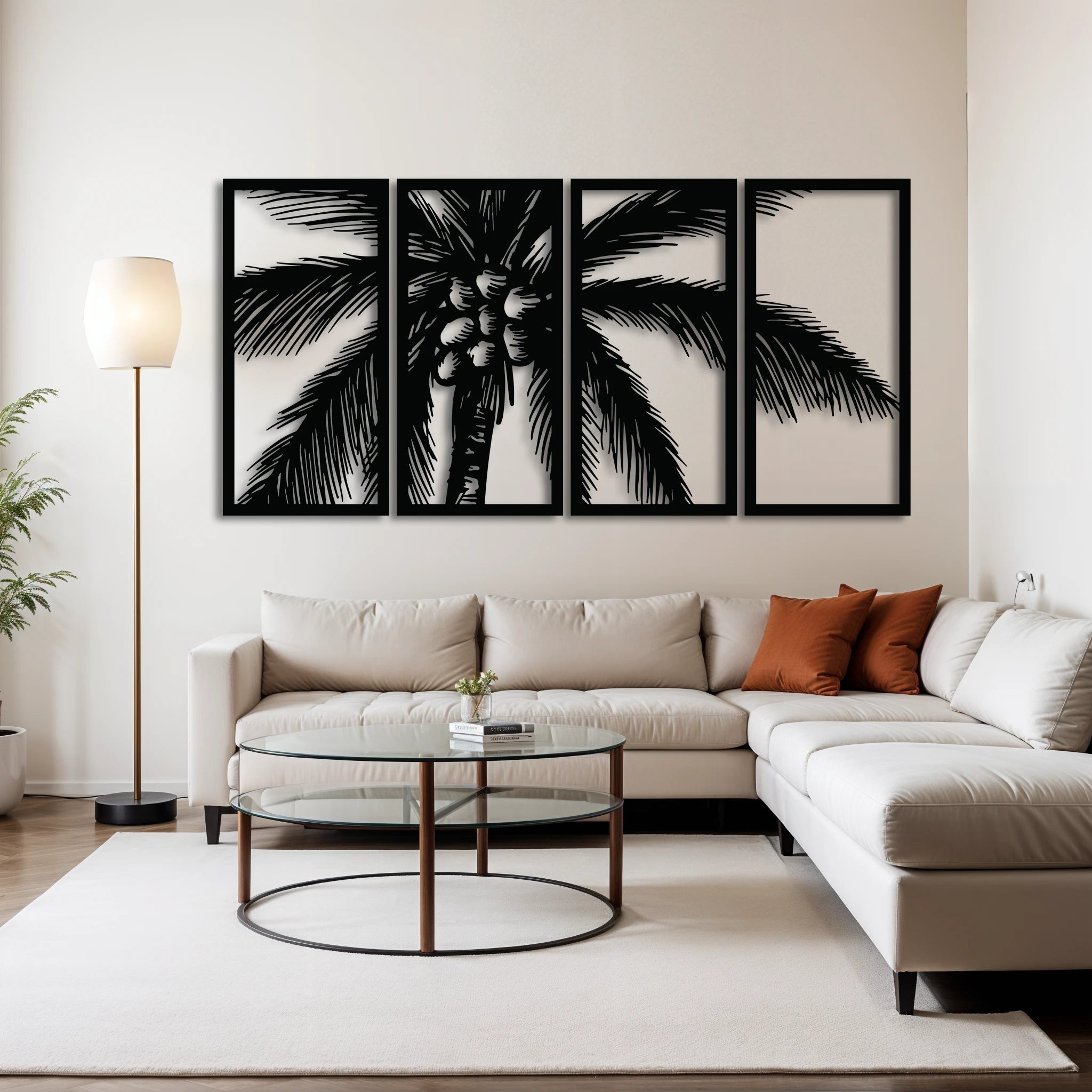 Tropical Palm Tree Metal Wall Art Set 30 × 62 cm / Black
