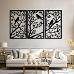 Classic Birds on Branch Metal Wall Art Set 41 × 70 cm / Black