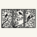 Classic Birds on Branch Metal Wall Art Set 41 × 70 cm / Black
