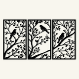 Classic Birds on Branch Metal Wall Art Set 41 × 70 cm / Black