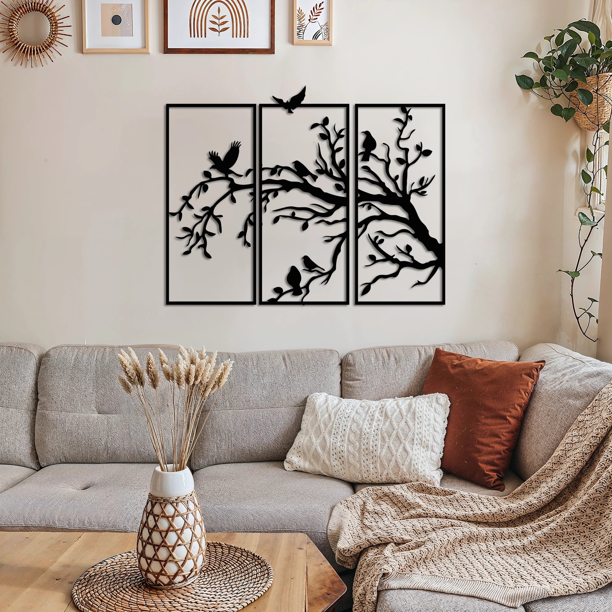 Nature Birds Silhouette Metal Wall Art Set 35 × 77 cm / Black