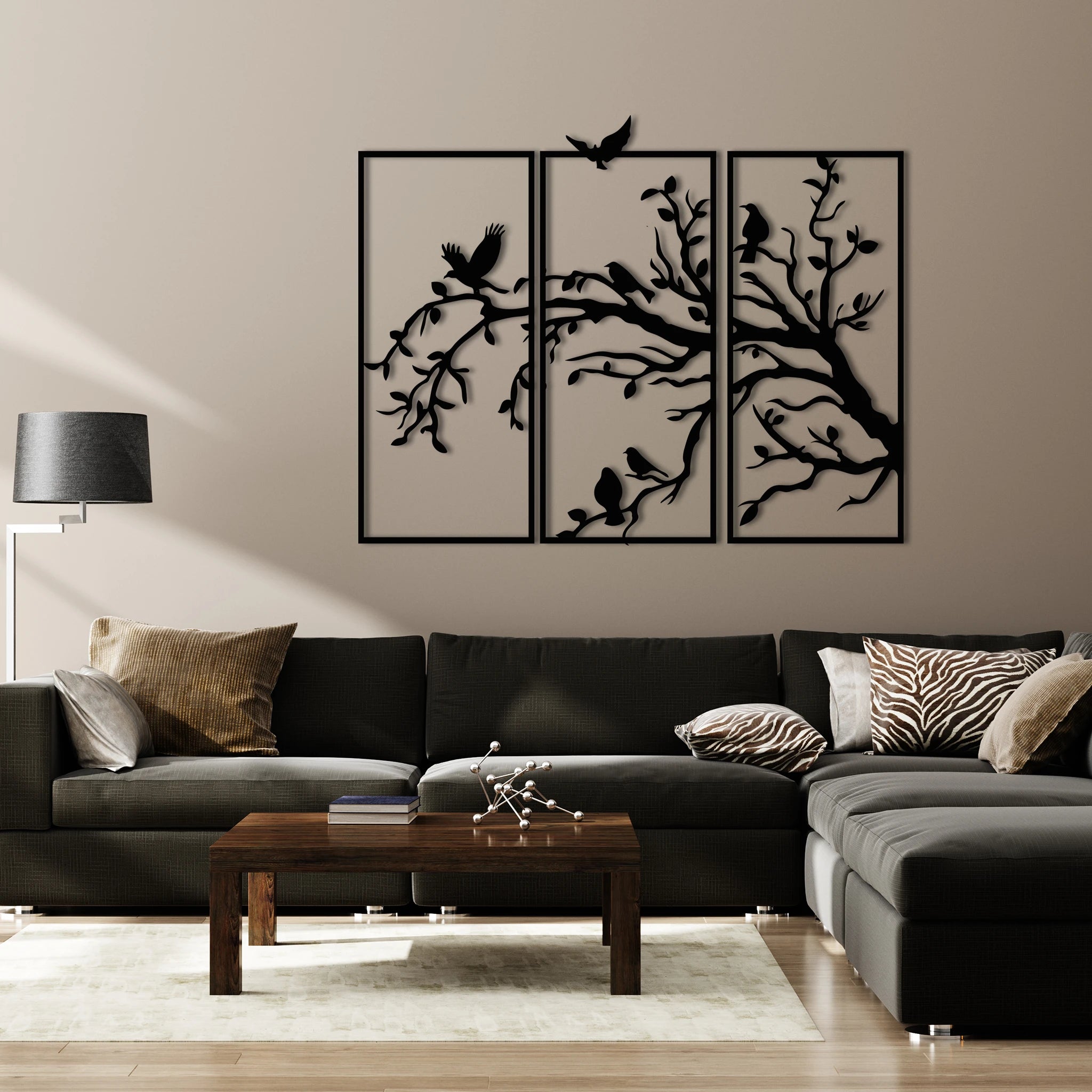 Nature Birds Silhouette Metal Wall Art Set 35 × 77 cm / Black