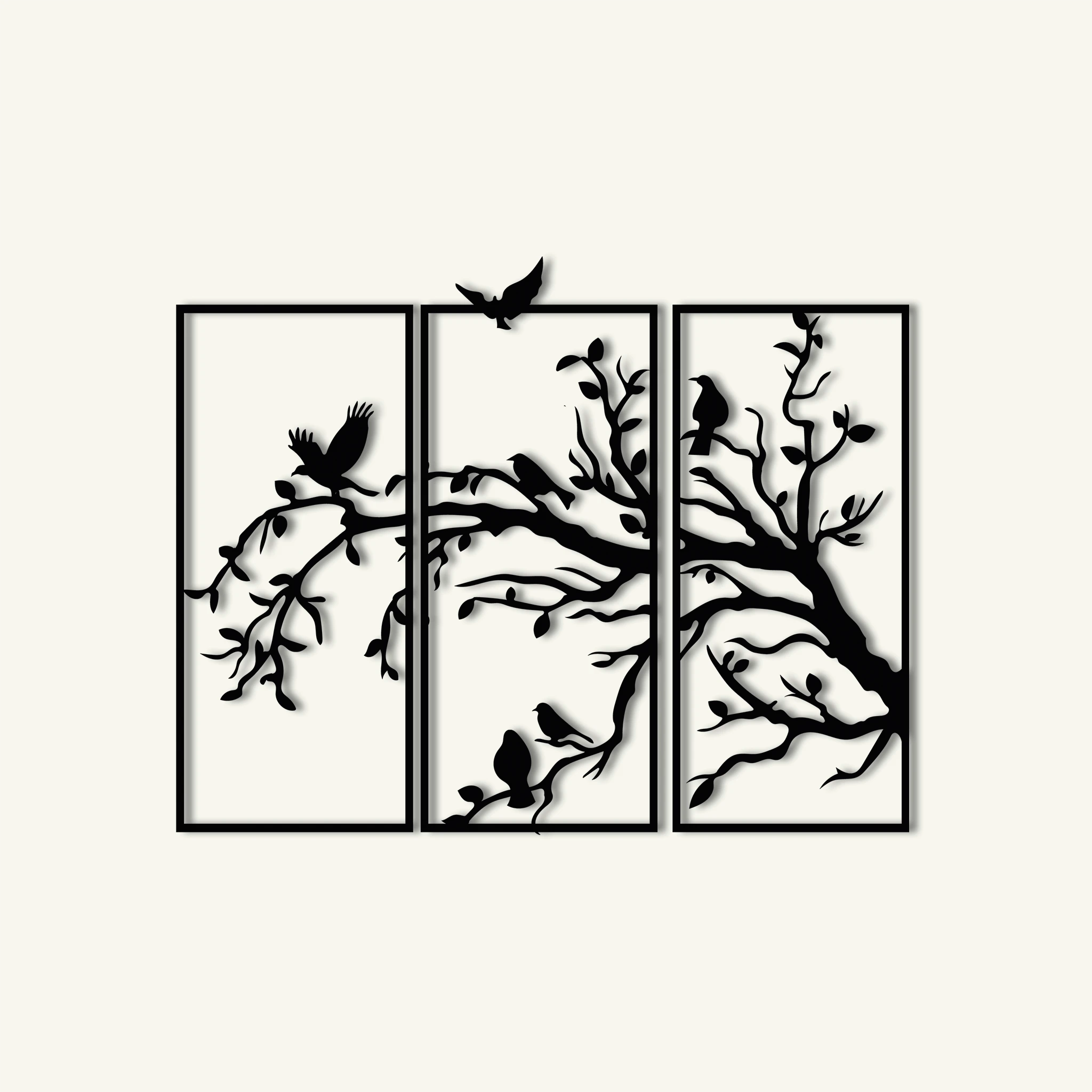 Nature Birds Silhouette Metal Wall Art Set 35 × 77 cm / Black