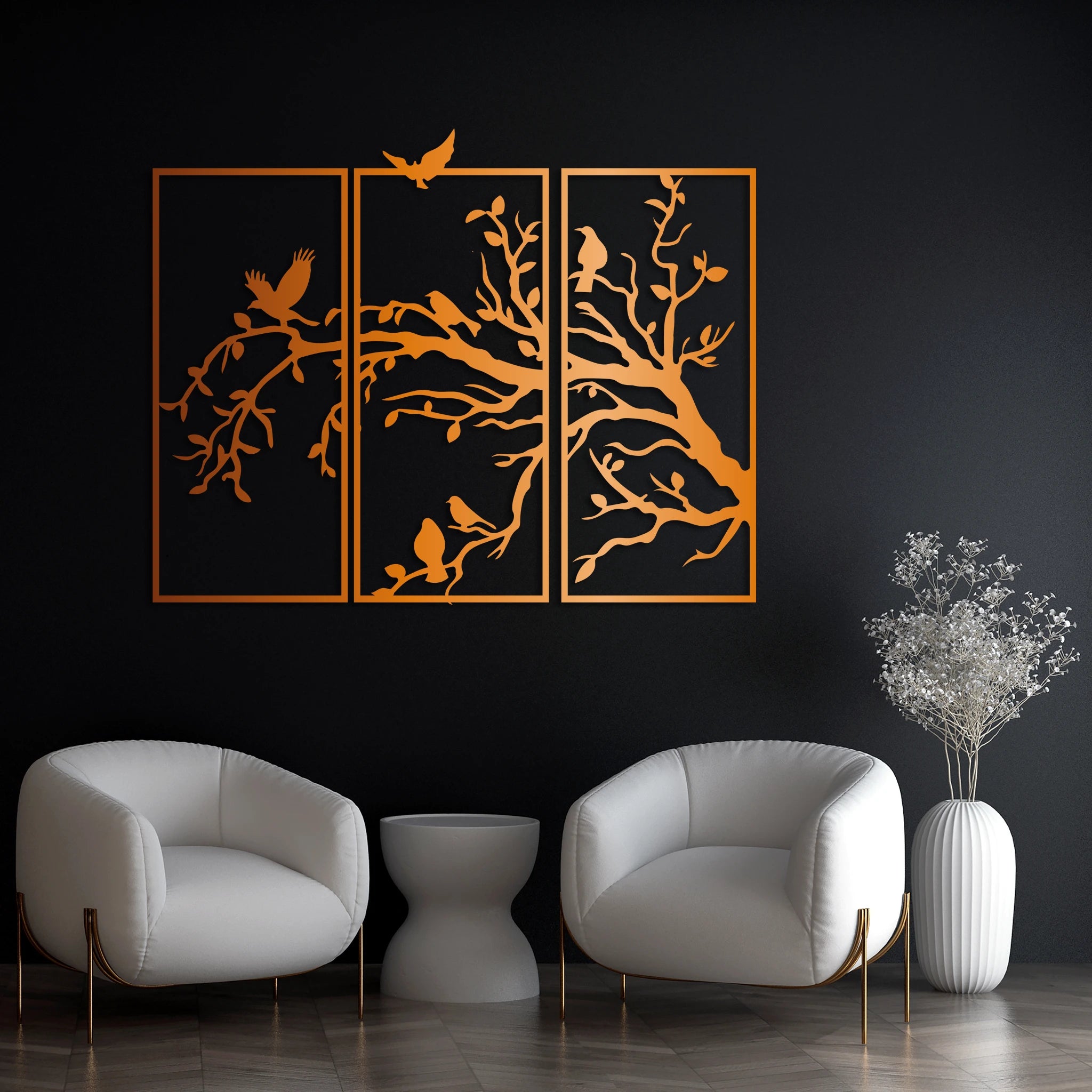Nature Birds Silhouette Metal Wall Art Set 35 × 77 cm / Black