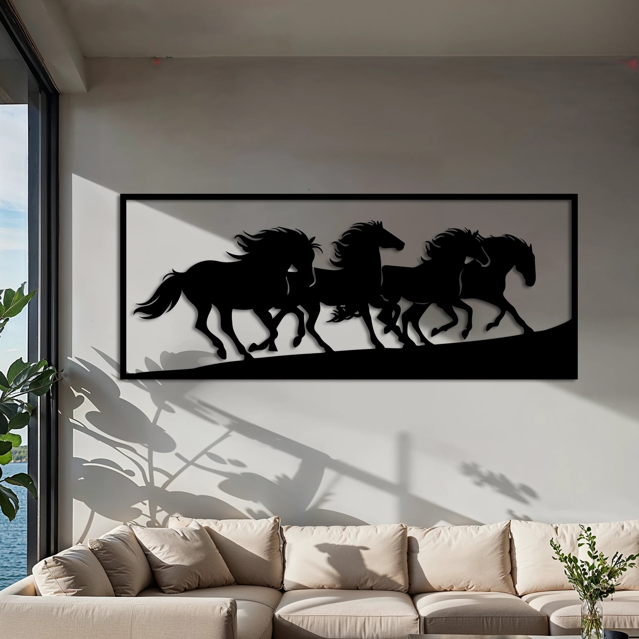 Dynamic Running Horses Metal Wall Art 90 × 37 cm / Black