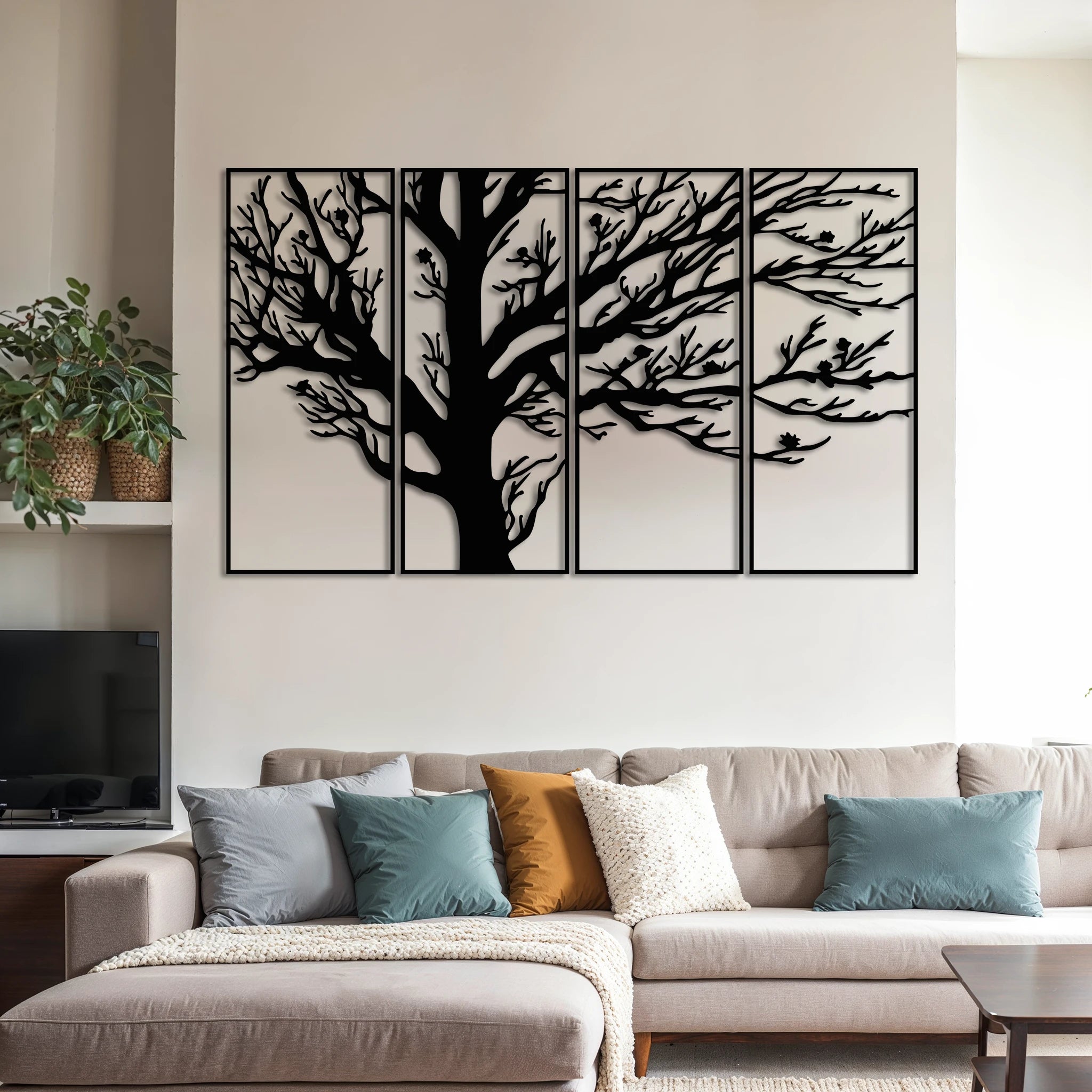 Modern Tree Branch Metal Wall Art Set 73 × 30 cm / Black