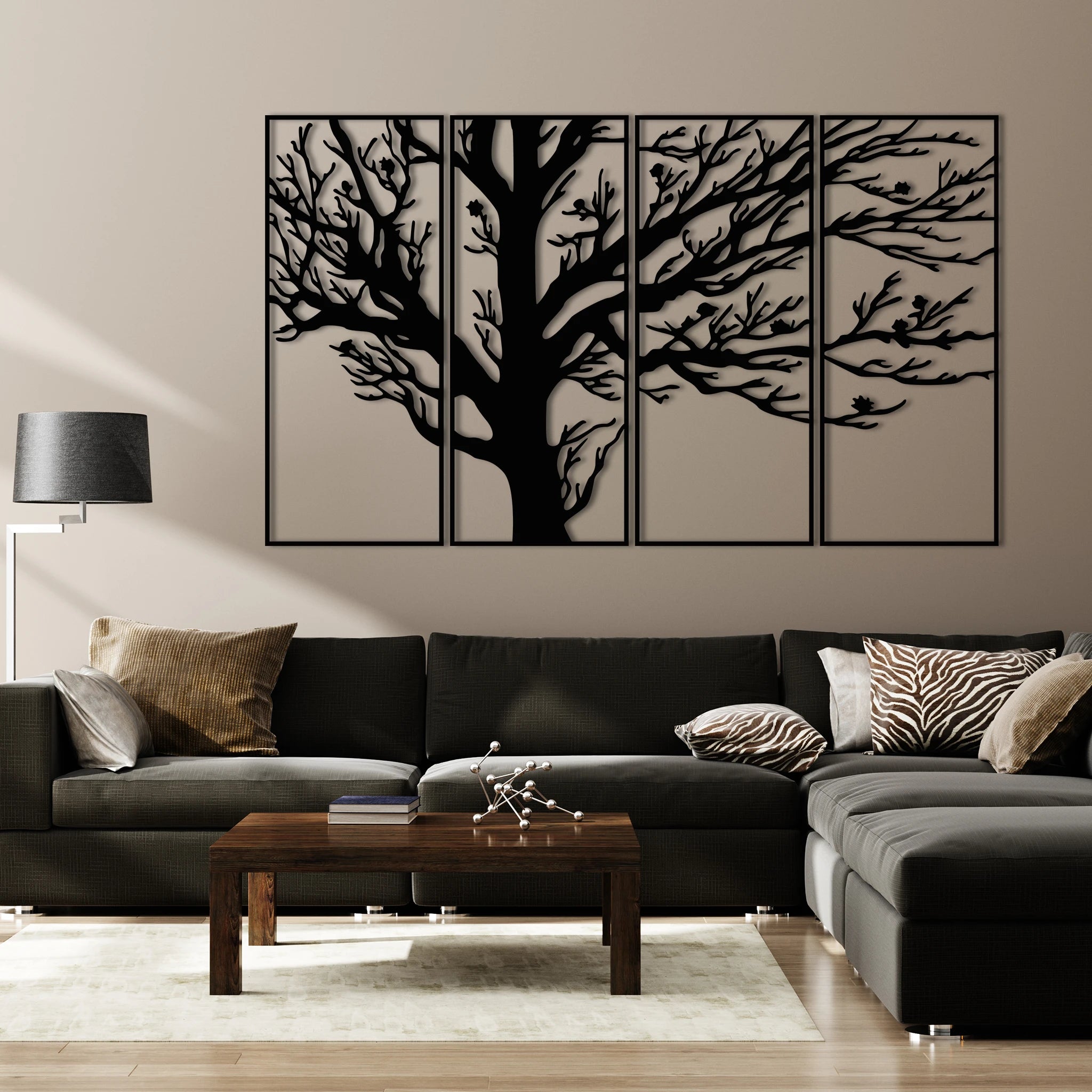 Modern Tree Branch Metal Wall Art Set 73 × 30 cm / Black