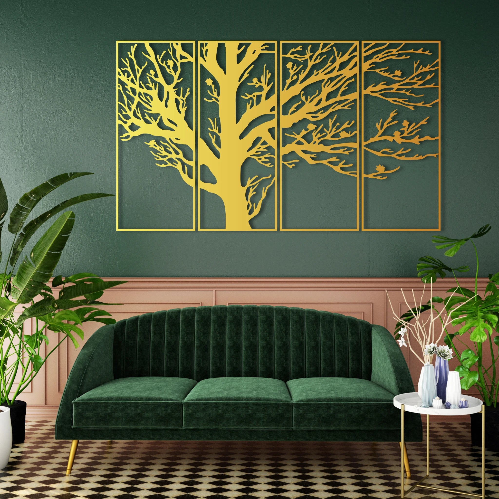 Modern Tree Branch Metal Wall Art Set 73 × 30 cm / Black