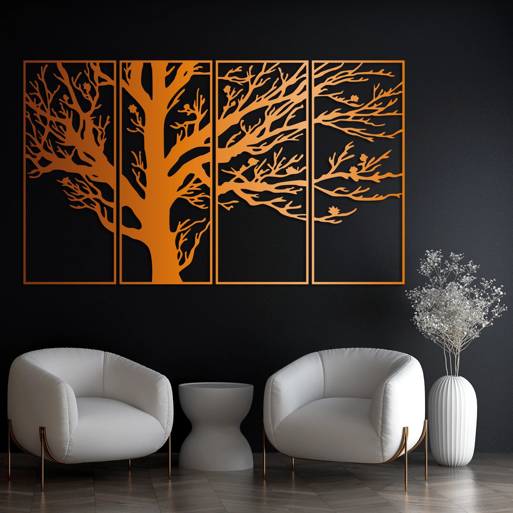 Modern Tree Branch Metal Wall Art Set 73 × 30 cm / Black