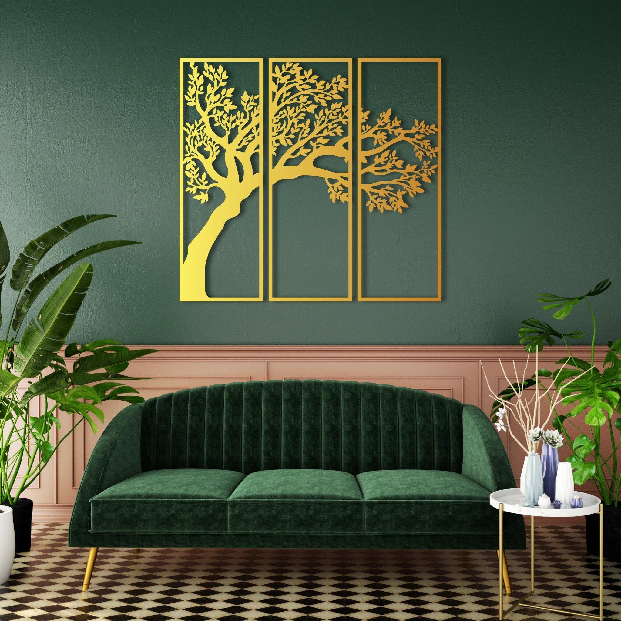 Minimalist Tree Metal Wall Art Set 24 × 70 cm / Black