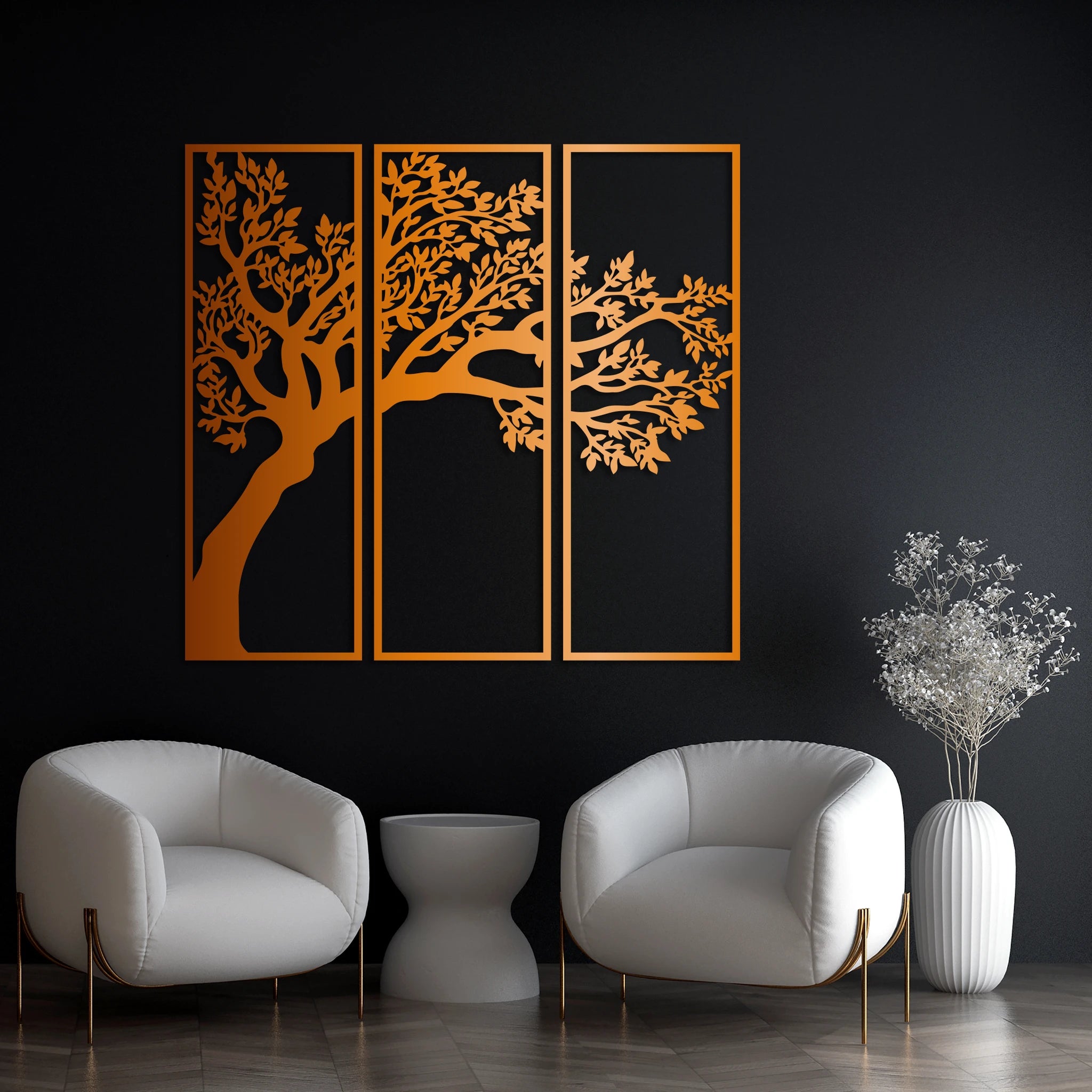 Minimalist Tree Metal Wall Art Set 24 × 70 cm / Black