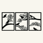 Artistic Birds and Branches Metal Wall Art Set 41 × 60 cm / Black