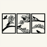 Artistic Birds and Branches Metal Wall Art Set 41 × 60 cm / Black