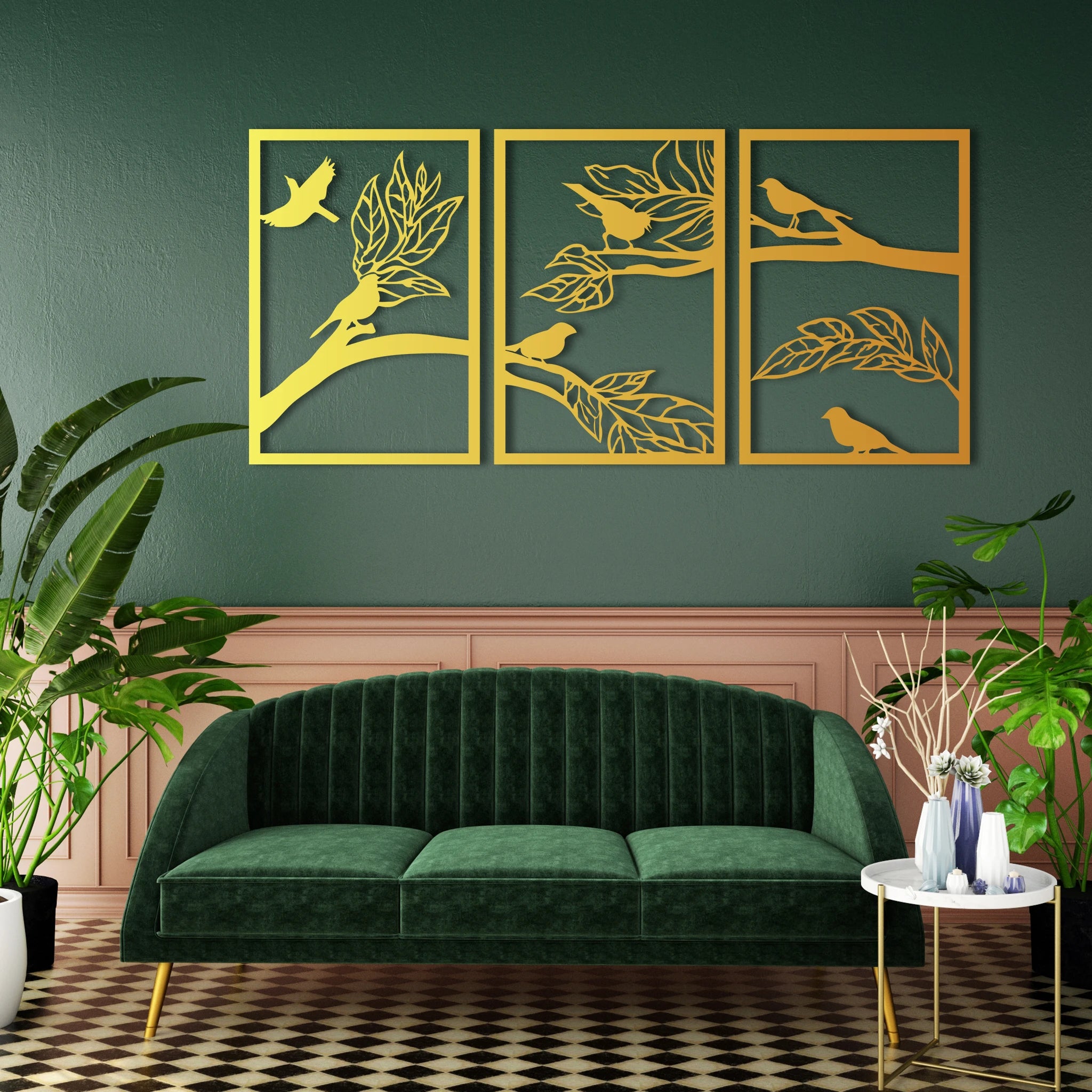 Artistic Birds and Branches Metal Wall Art Set 41 × 60 cm / Black