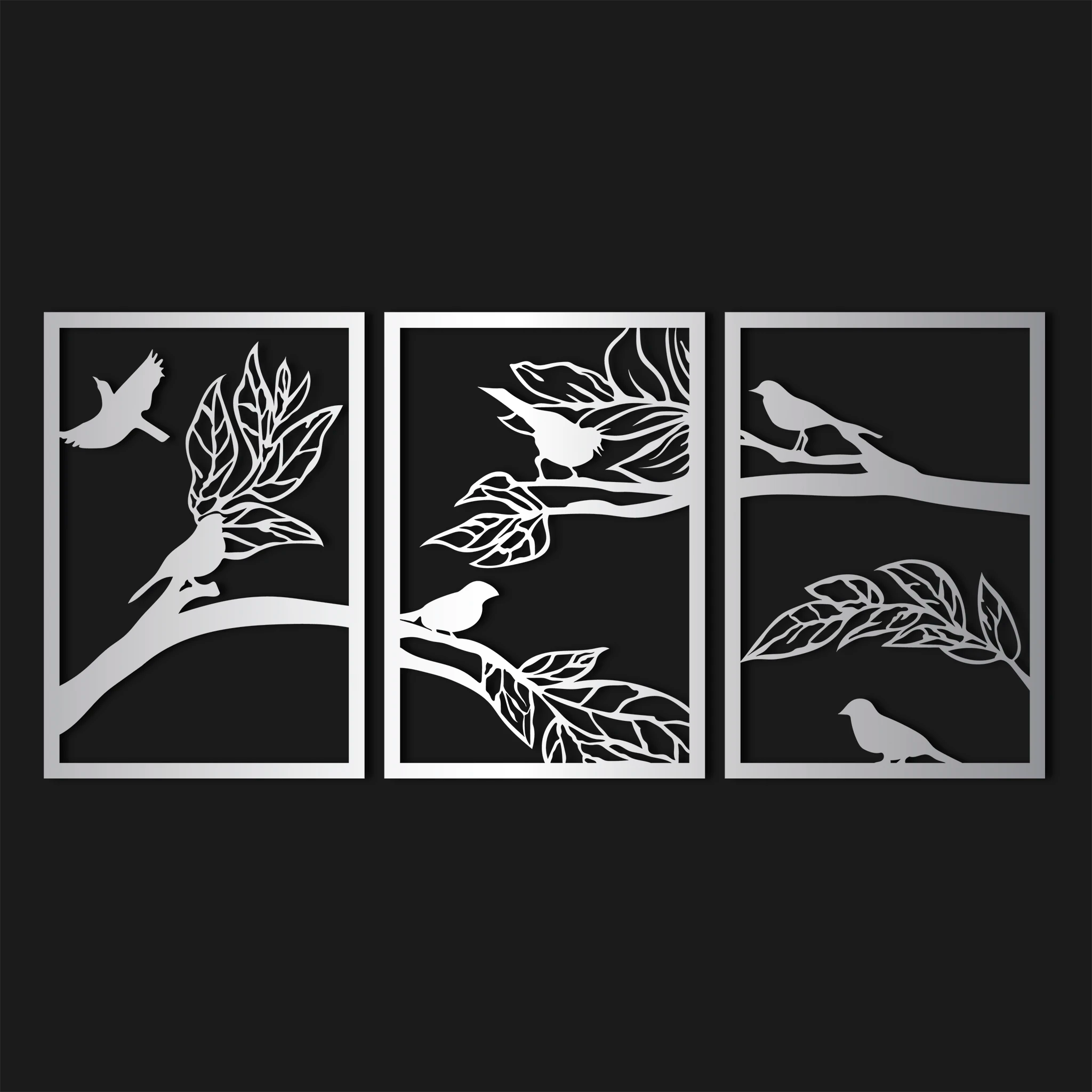 Artistic Birds and Branches Metal Wall Art Set 41 × 60 cm / Black