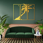 Coastal Palm Tree Metal Wall Art Set 25 × 61 cm / Black