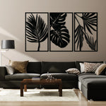 Contemporary Tropical Leaves Metal Wall Art Set 41 × 69 cm / Black